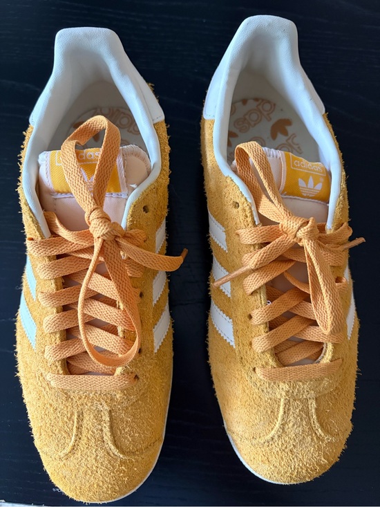 adidas Shoes - adidas Suede Gazelle Sneakers in Mustard Yellow with White Stripes